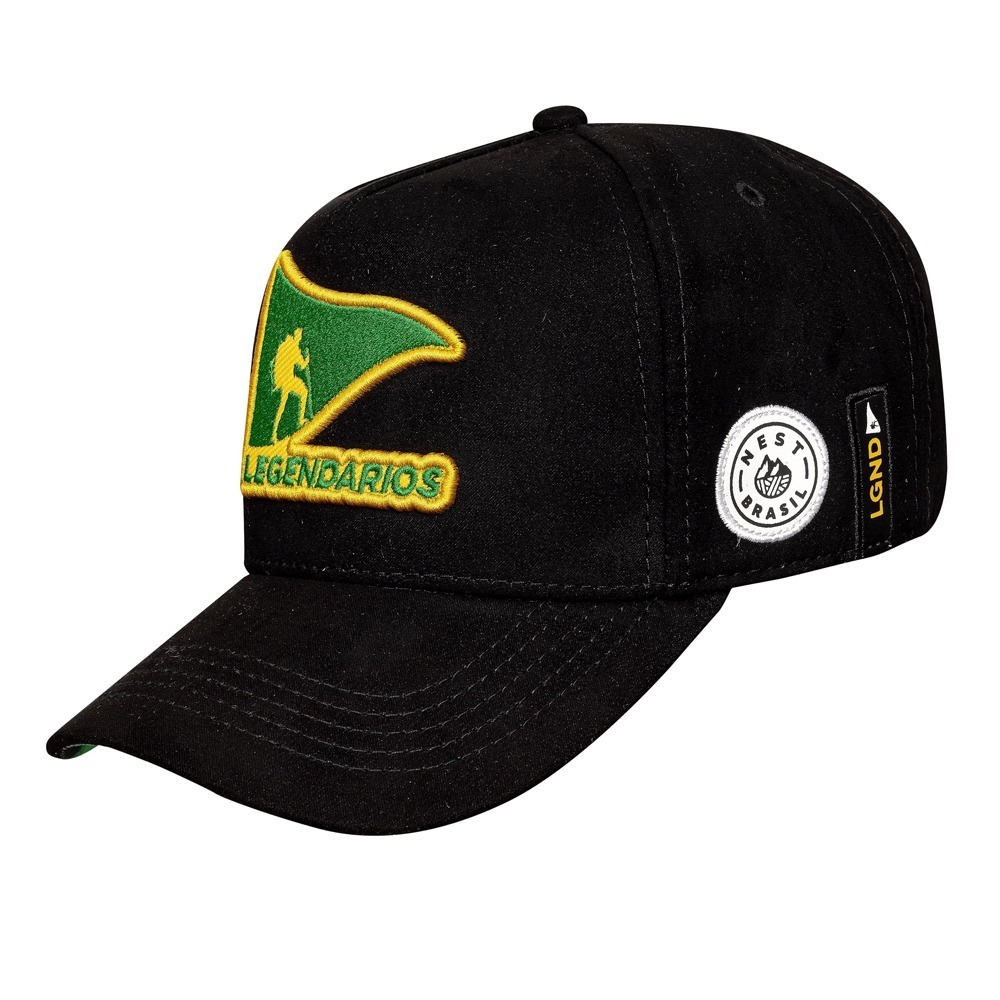 Boné Snapback Suede Preto Logo Verde Contorno Amarelo Boné Snapback Suede Preto Logo Verde Contorno Amarelo
