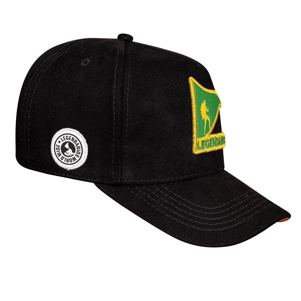 Boné Snapback Suede Preto Logo Verde Contorno Amarelo Boné Snapback Suede Preto Logo Verde Contorno Amarelo