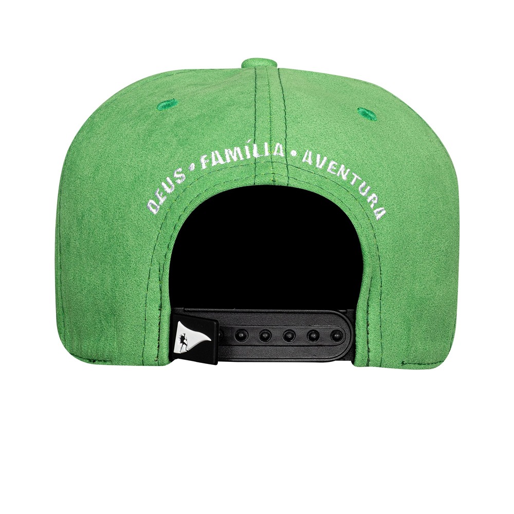 Boné Snapback Suede Verde Logo Preto Contorno Amarelo 