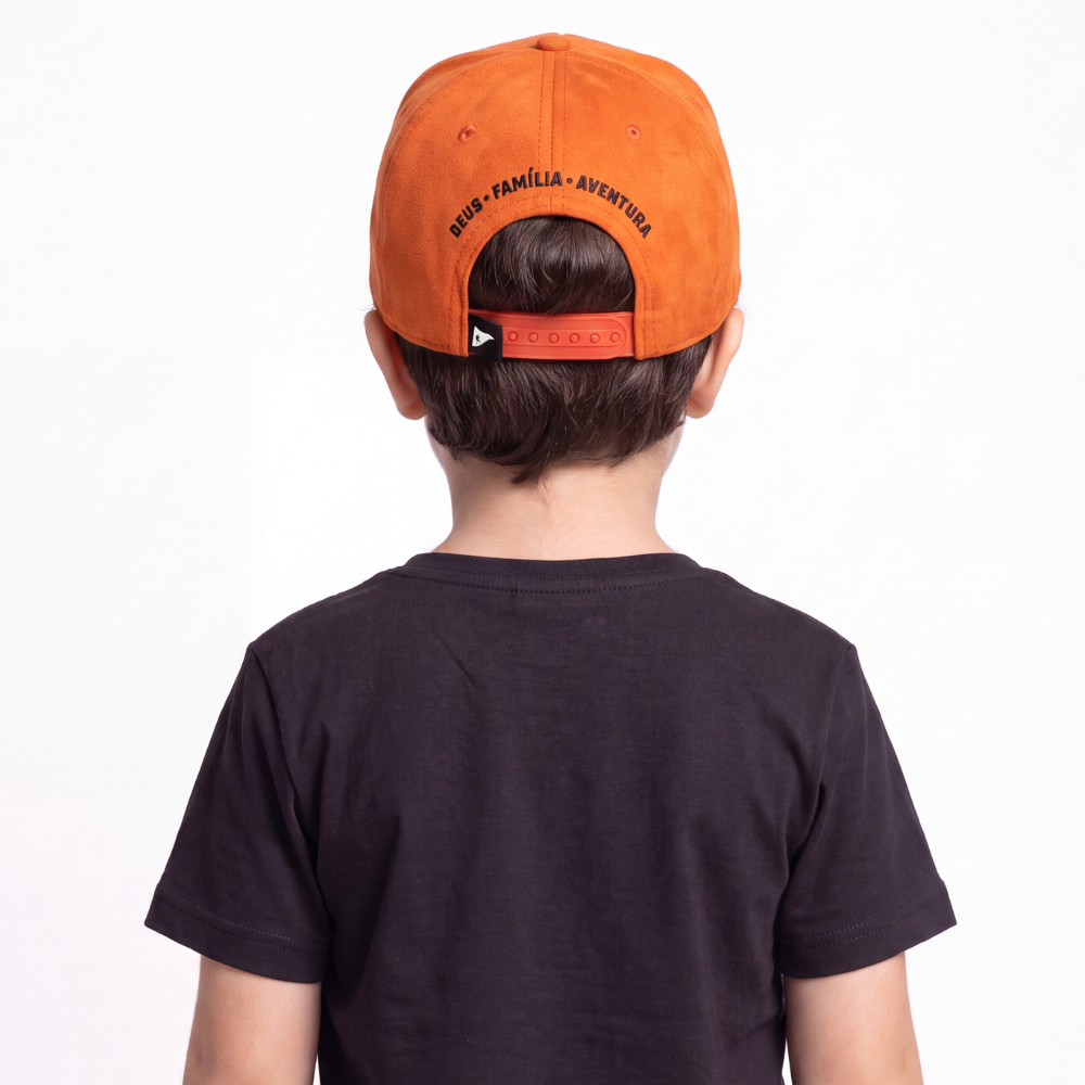 Boné KIDS Snapback Suede Laranja Logo Preto
