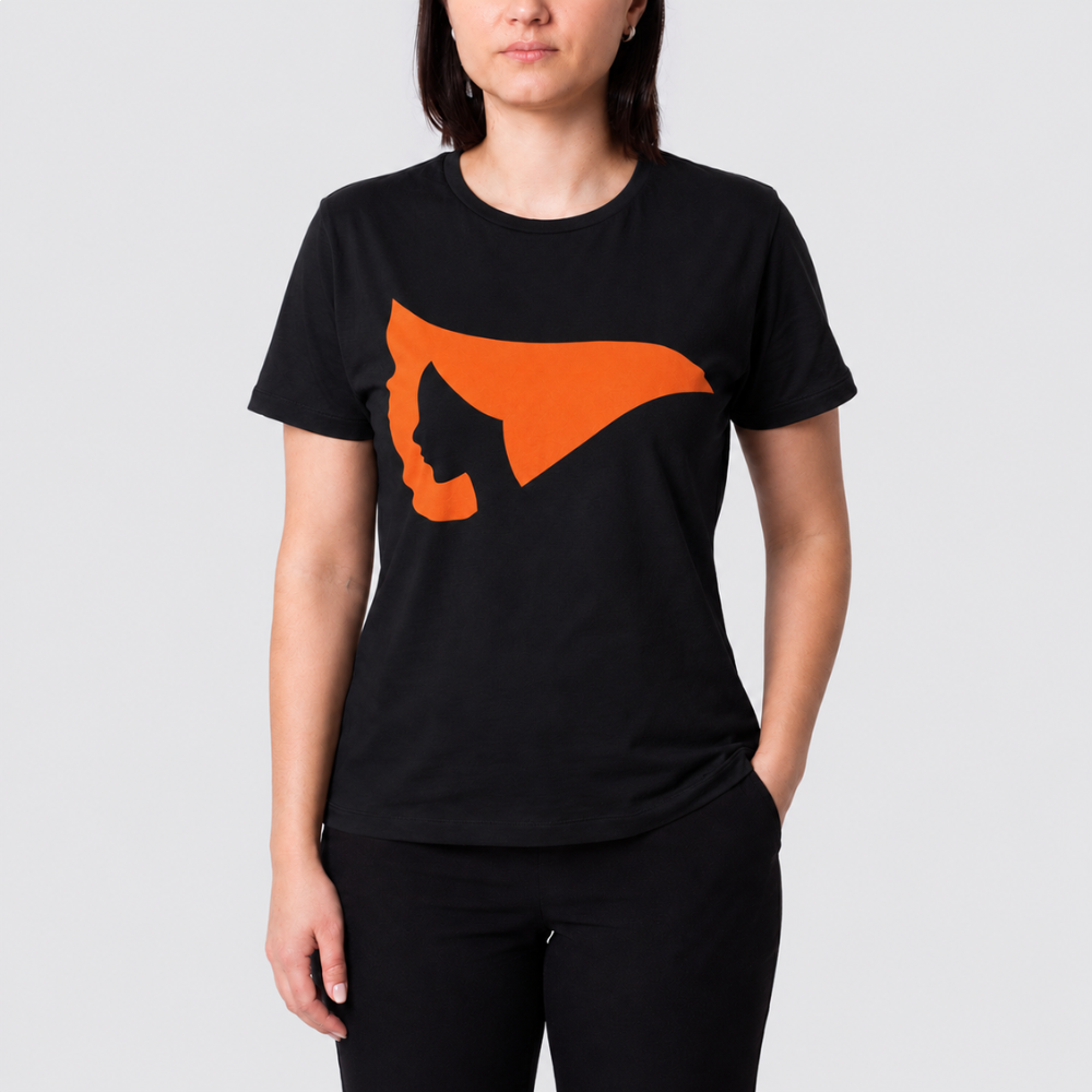 Camiseta Lgnd Fem Mc Esposas Rosto - Algodão-Laranja/Rosto Preto