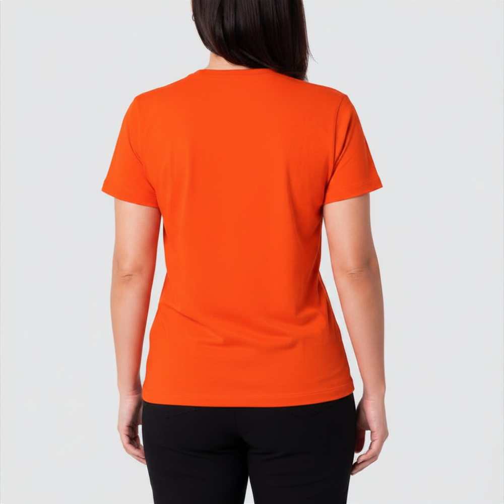 Camiseta Lgnd Fem Mc Esposas Rosto - Algodão-Preto/Rosto Laranja