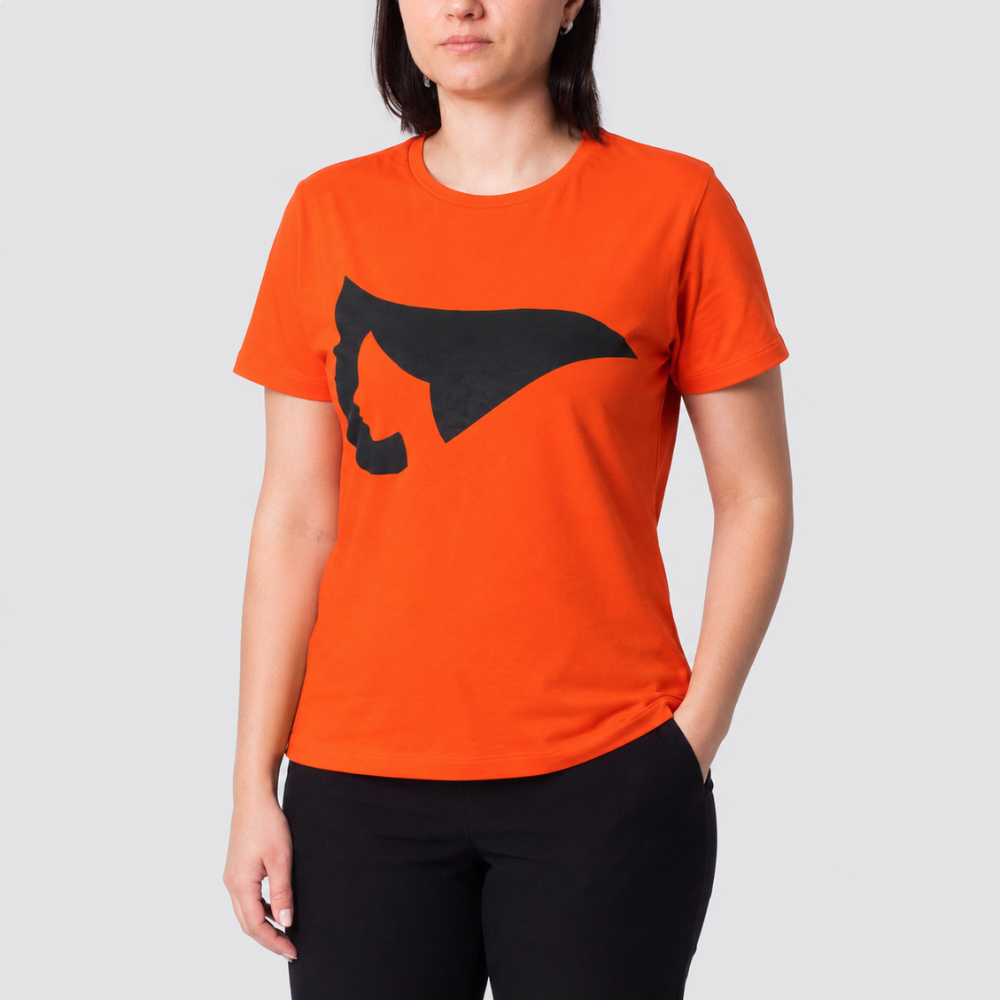 Camiseta Lgnd Fem Mc Esposas Rosto - Algodão-Preto/Rosto Laranja