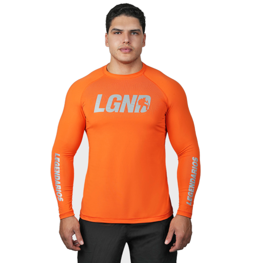 Camiseta Segunda Pele UV 50+ Laranja/Silver Refletivo