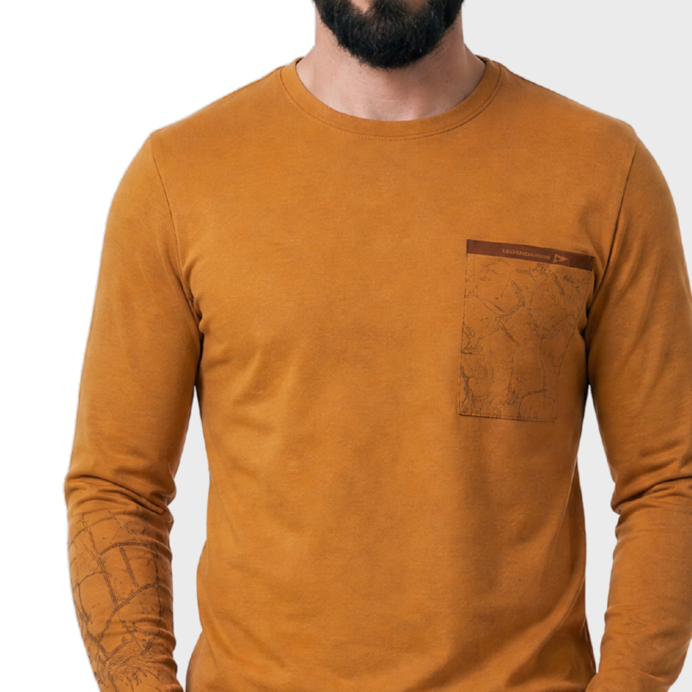 Camiseta Manga Longa Pima Com Bolso Laranja Camiseta Manga Longa Pima Com Bolso Laranja