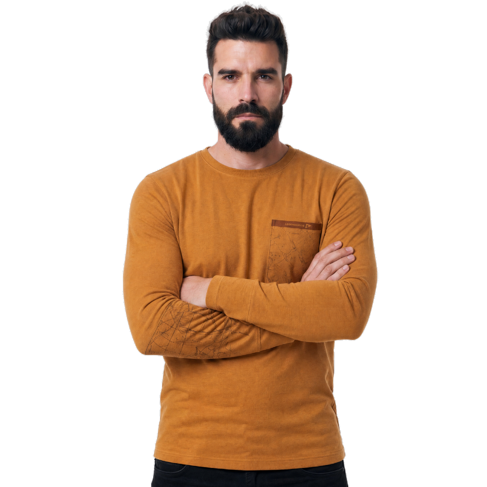 Camiseta Manga Longa Pima Com Bolso Laranja Camiseta Manga Longa Pima Com Bolso Laranja