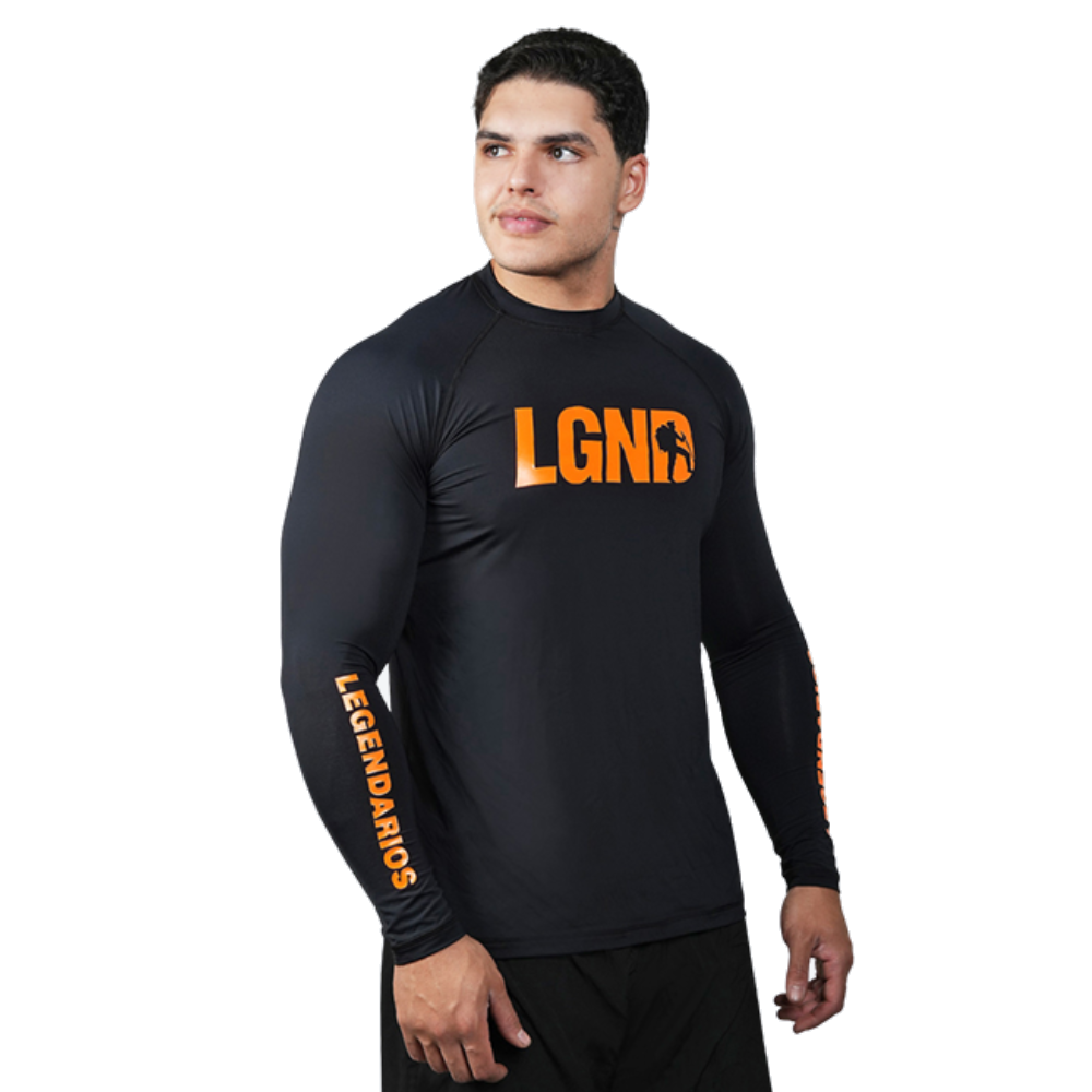 Camiseta Segunda Pele UV 50+ Preto/Laranja