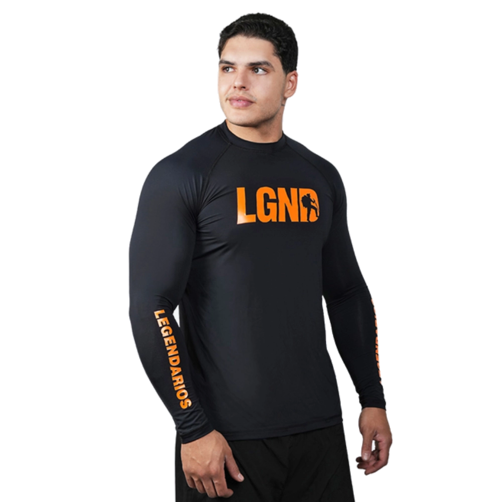 CAMISETA MANGA LONGA PRETA LGND LARANJA - PRETO
