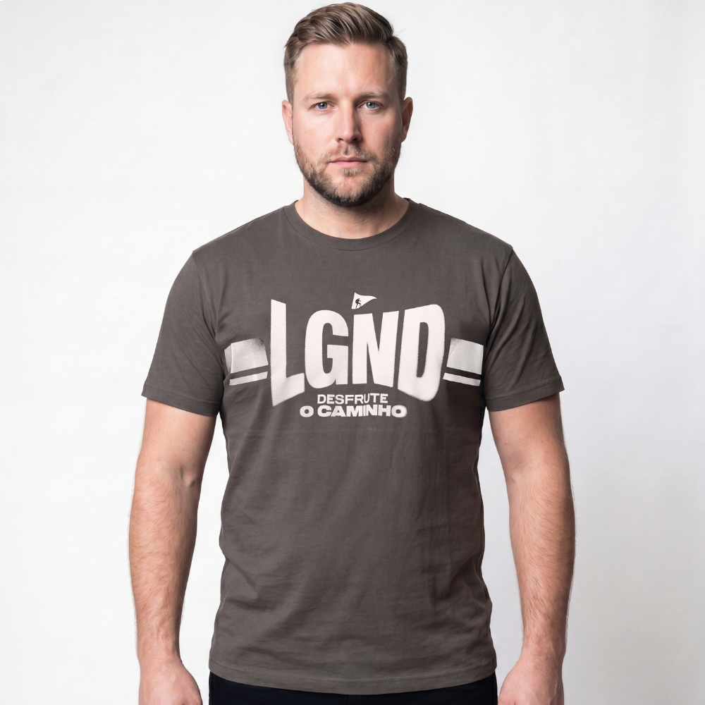 Camiseta Masculina Estampa Desfrute O Caminho Lgnd -Chumbo