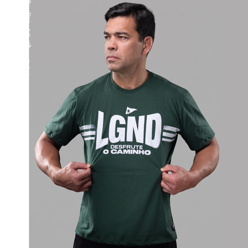 Camiseta Masculina Estampa Desfrute O Caminho Lgnd -Verde Camiseta Masculina Estampa Desfrute O Caminho Lgnd -Verde