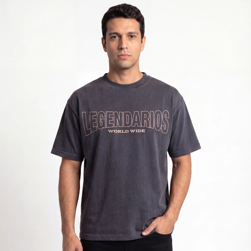 Camiseta Masculina Estampa World Wide Lgnd - Chumbo