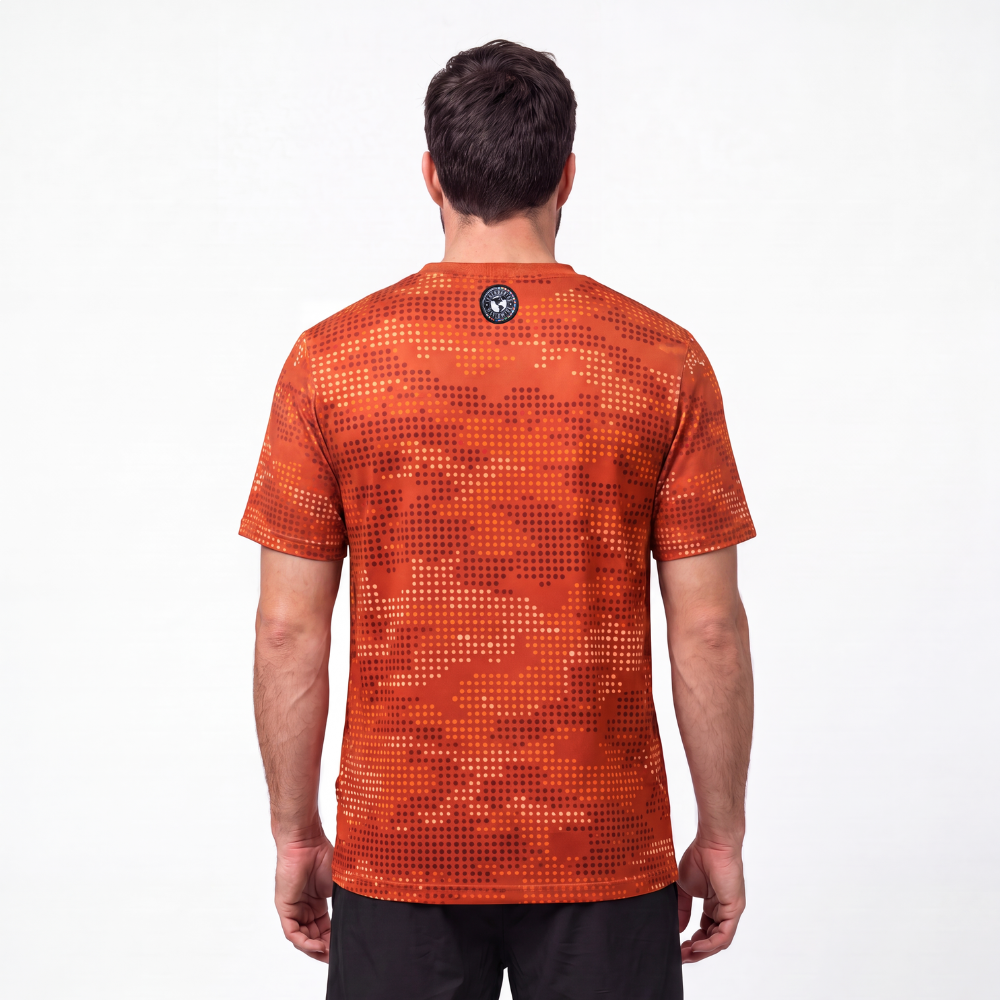 Camiseta Masculina Tecido Fitness Pontilhado - Laranja Camiseta Masculina Tecido Fitness Pontilhado - Laranja