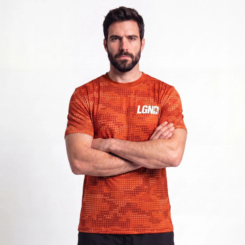 Camiseta Masculina Tecido Fitness Pontilhado - Laranja