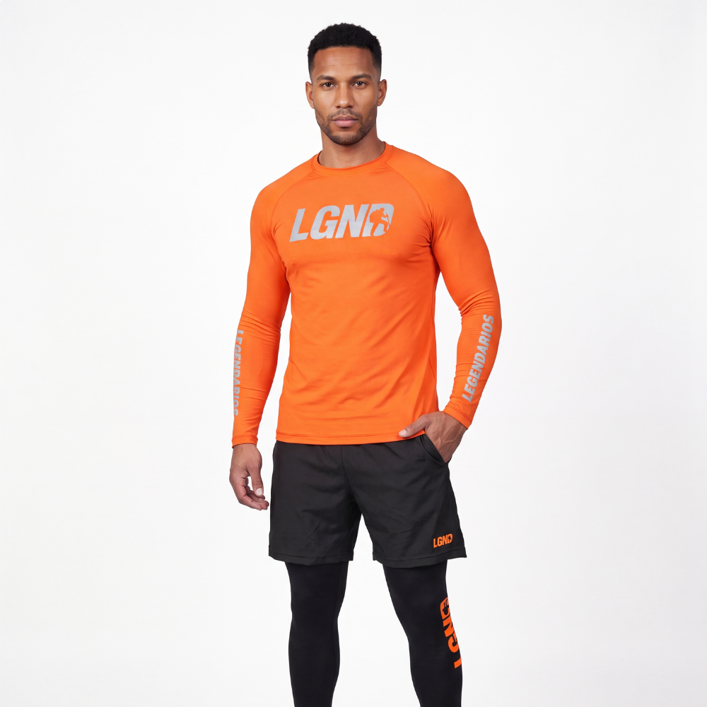 Camiseta Segunda Pele UV 50+ Laranja/Silver Refletivo