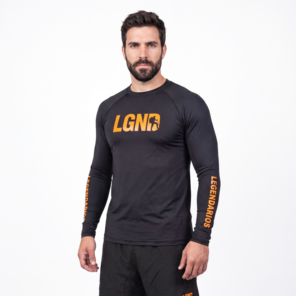 Camiseta Segunda Pele UV 50+ Preto/Laranja Camiseta Segunda Pele UV 50+ Preto/Laranja