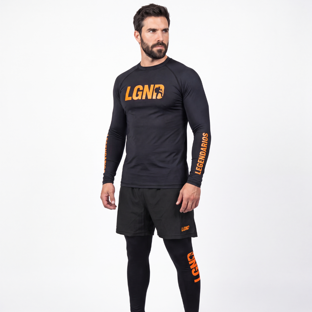 Camiseta Segunda Pele UV 50+ Preto/Laranja Camiseta Segunda Pele UV 50+ Preto/Laranja