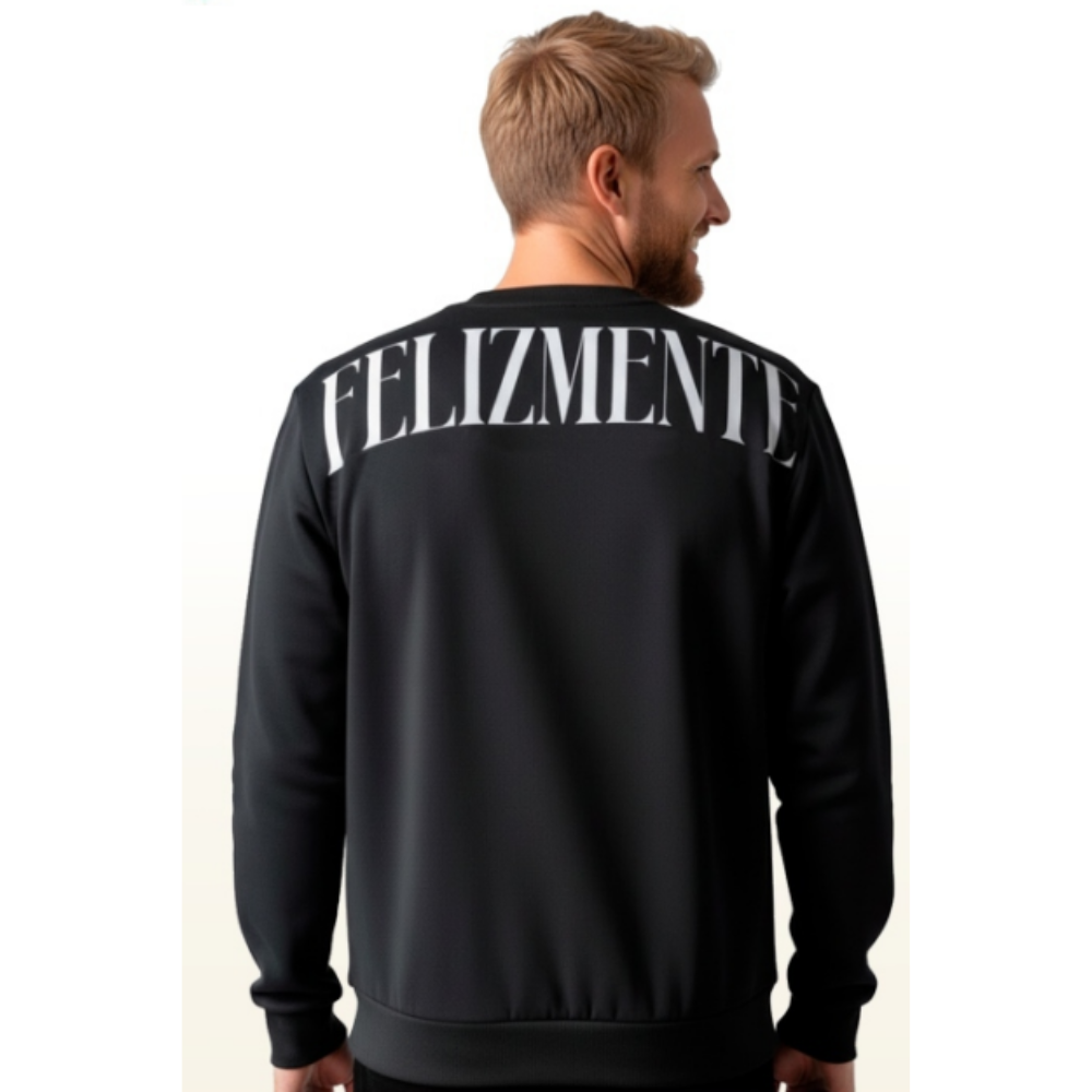 Blusa Moletom REM Estampa Felizmente Preto