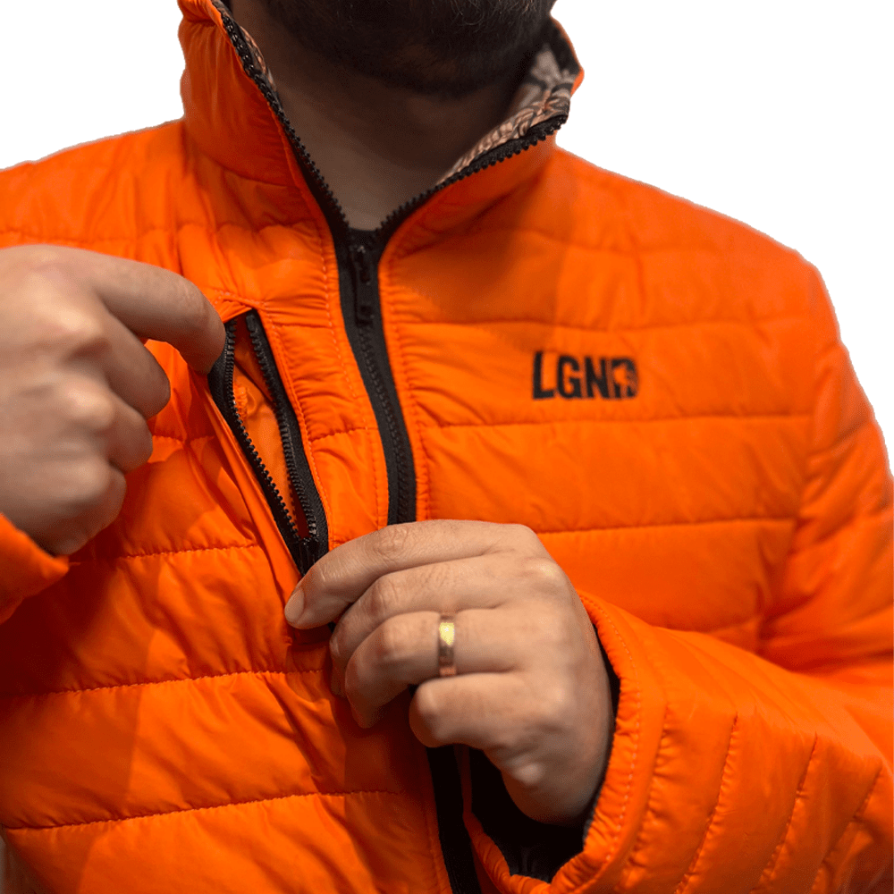 JAQUETA PUFFER CHILE LGND TOP LARANJA/CAMUFLADO - LEGENDARIOS