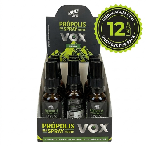 SPRAY PRÓPOLIS VOX - MENTA - Pack com 12 - AHU SUPERFOODS SPRAY PRÓPOLIS VOX - MENTA - Pack com 12 - AHU SUPERFOODS