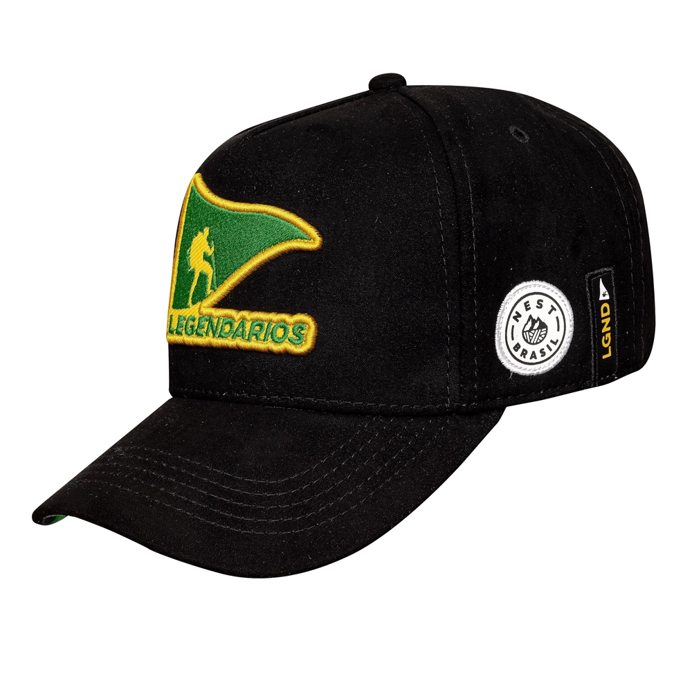 Boné Snapback Suede Preto Logo Verde Contorno Amarelo 