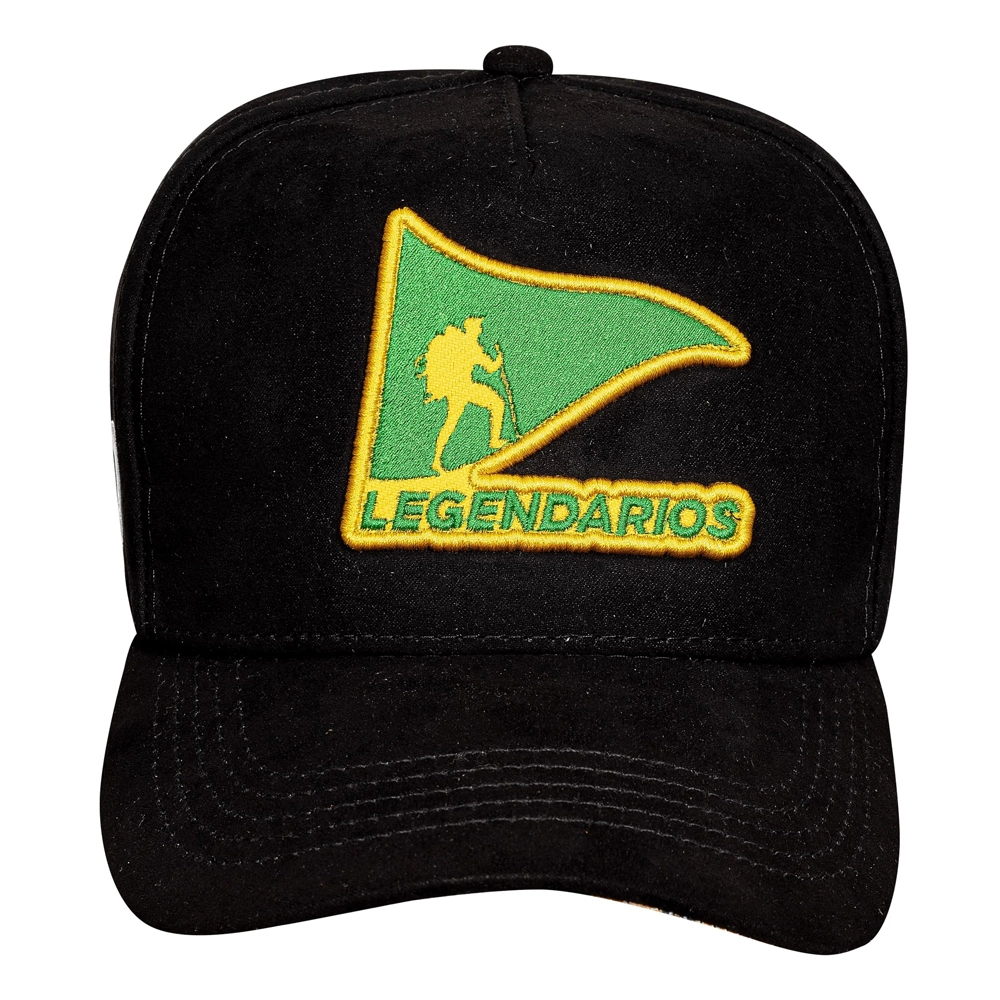 Boné Snapback Suede Preto Logo Verde Contorno Amarelo 