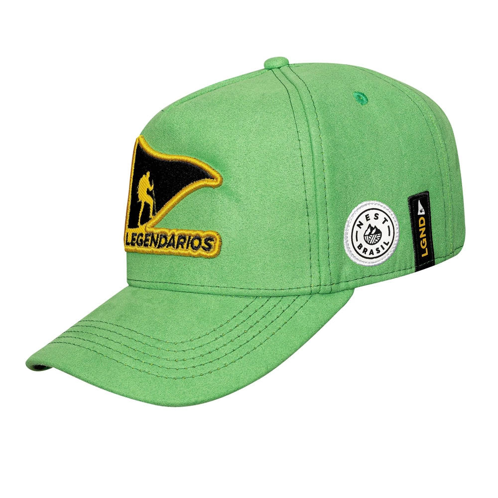 Boné Snapback Suede Verde Logo Preto Contorno Amarelo 
