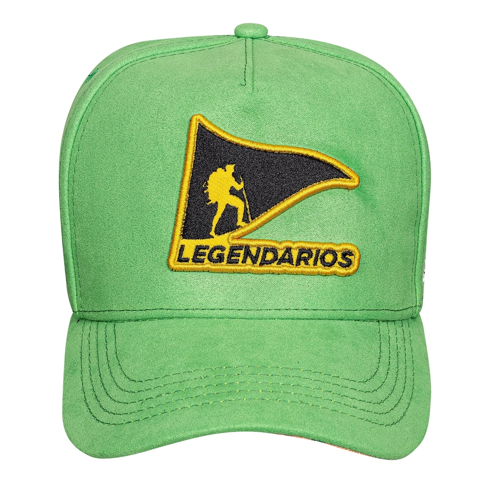 Boné Snapback Suede Verde Logo Preto Contorno Amarelo 