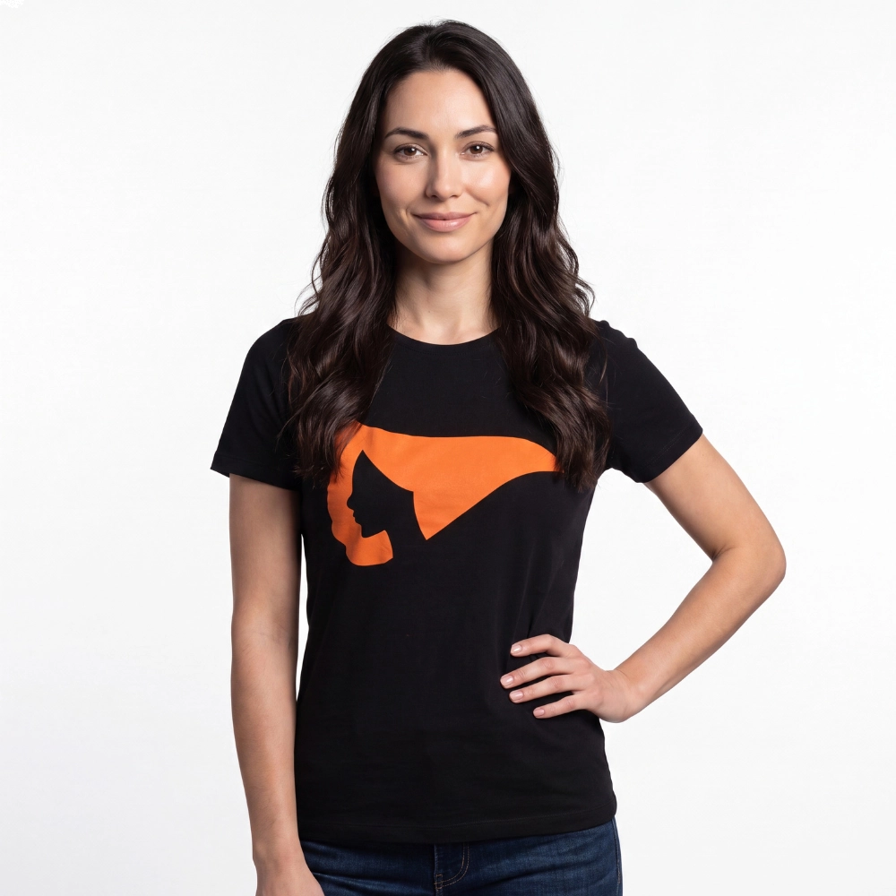 Camiseta Lgnd Fem Mc Esposas Rosto - Algodão-Laranja/Rosto Preto