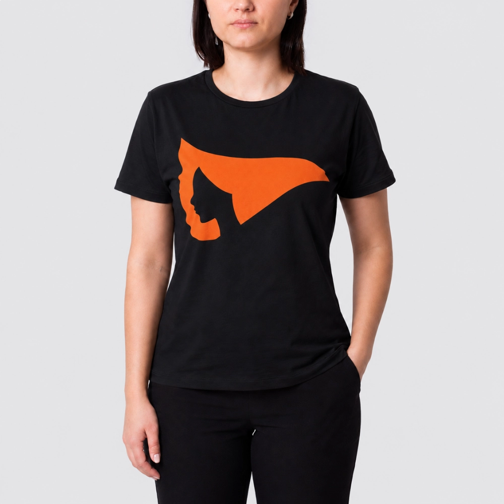 Camiseta Lgnd Fem Mc Esposas Rosto - Algodão-Laranja/Rosto Preto