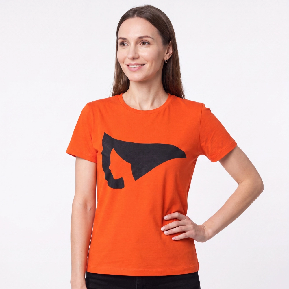 Camiseta Lgnd Fem Mc Esposas Rosto - Algodão-Preto/Rosto Laranja