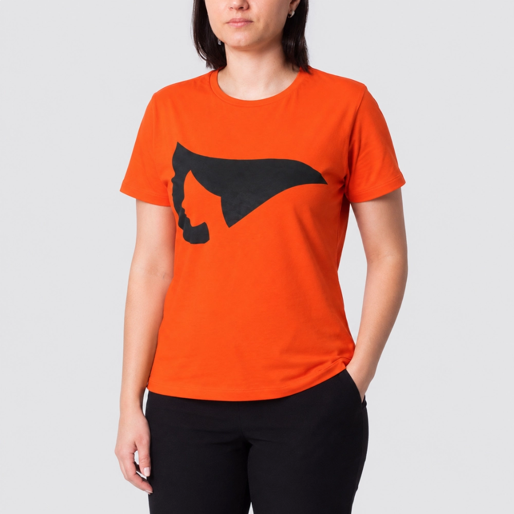 Camiseta Lgnd Fem Mc Esposas Rosto - Algodão-Preto/Rosto Laranja