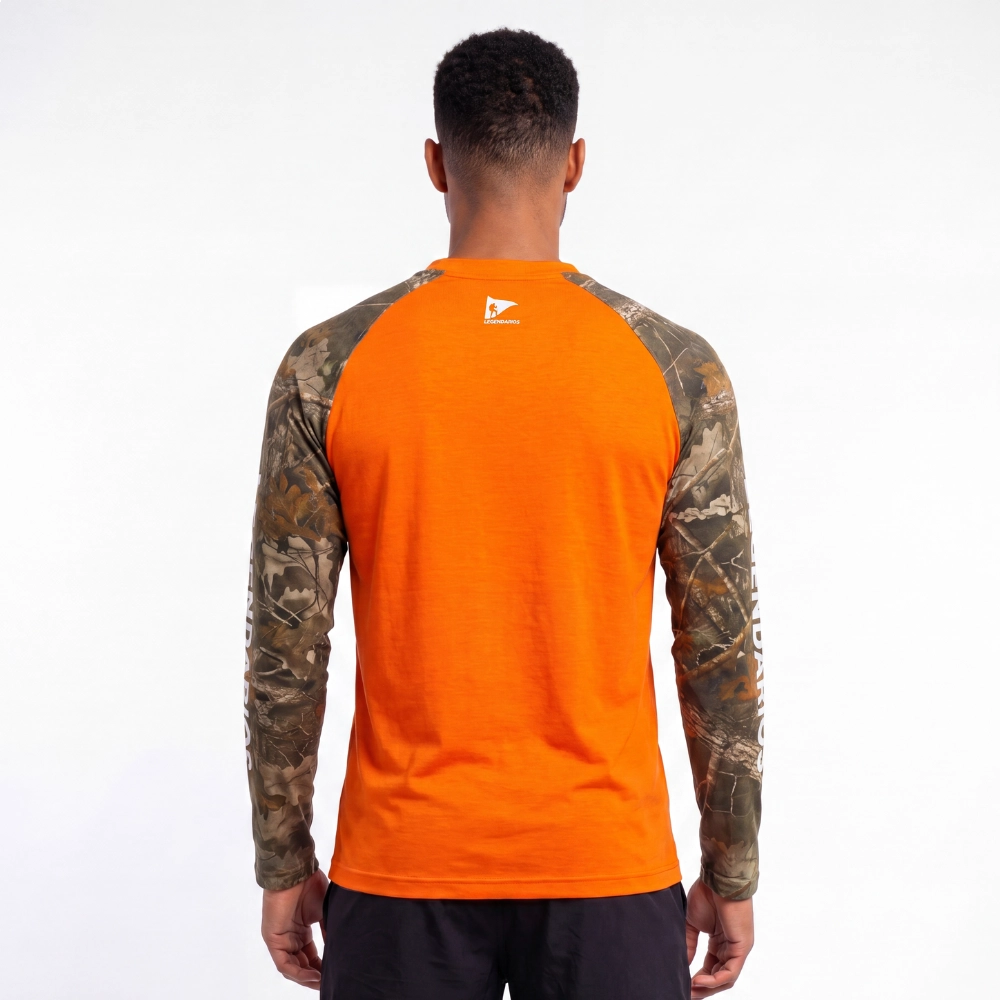 Camiseta Manga Longa Dry-Fit Manga Camuflada - Laranja