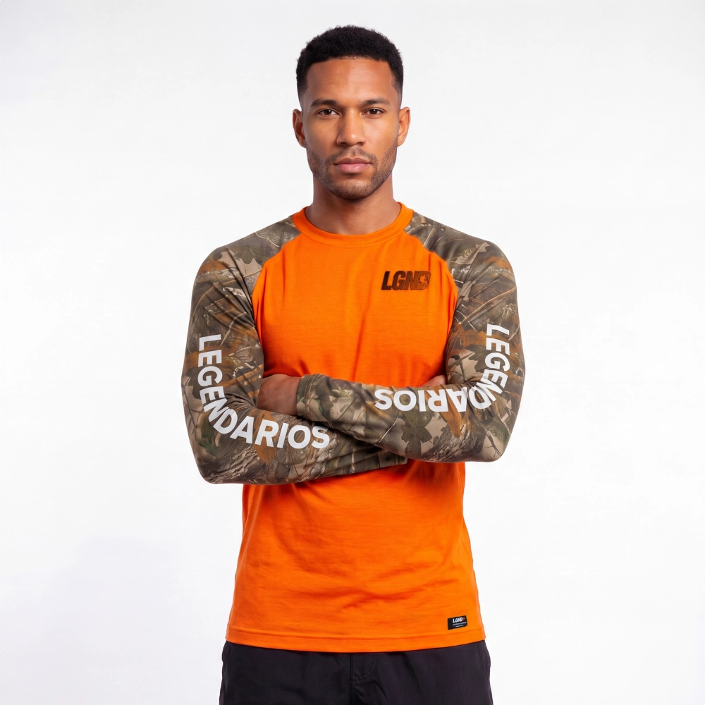 Camiseta Manga Longa Dry-Fit Manga Camuflada - Laranja