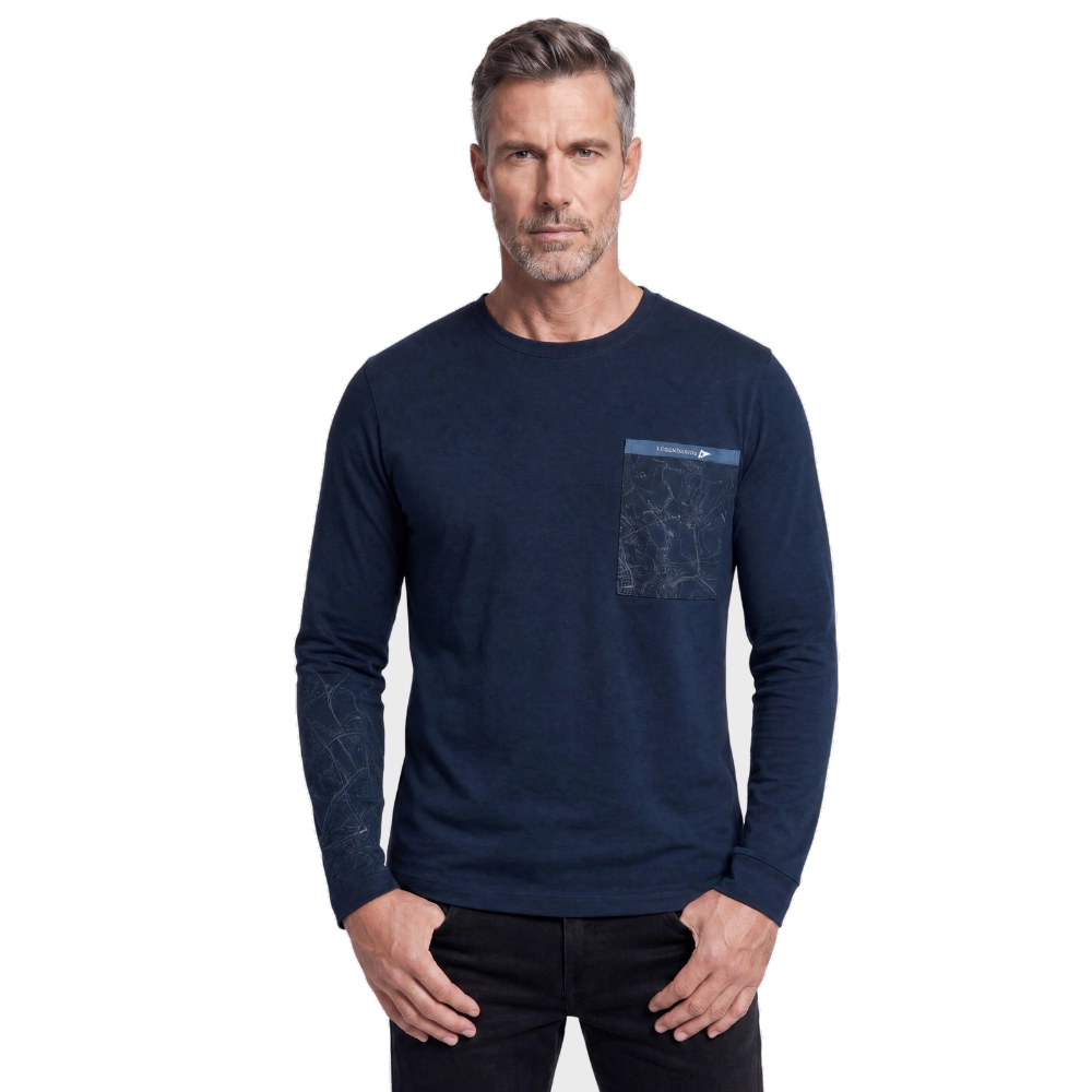 Camiseta Manga Longa Suedine Com Bolso Marinho