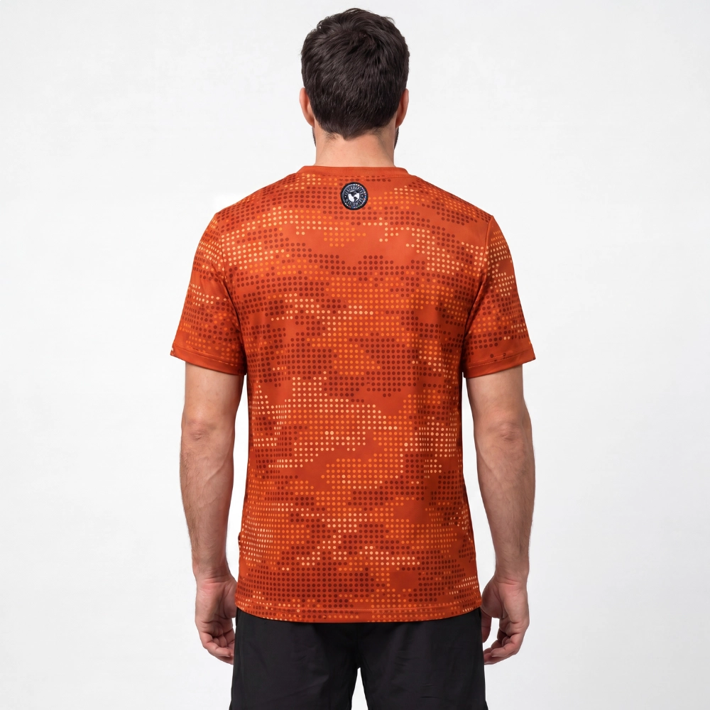 Camiseta Masculina Tecido Fitness Pontilhado - Laranja