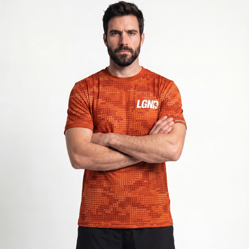 Camiseta Masculina Tecido Fitness Pontilhado - Laranja