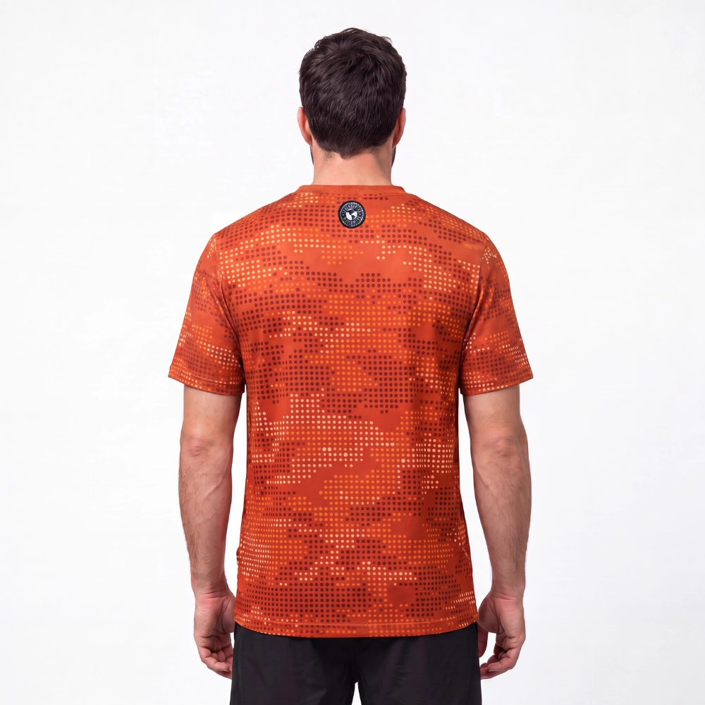 Camiseta Masculina Tecido Fitness Pontilhado - Laranja