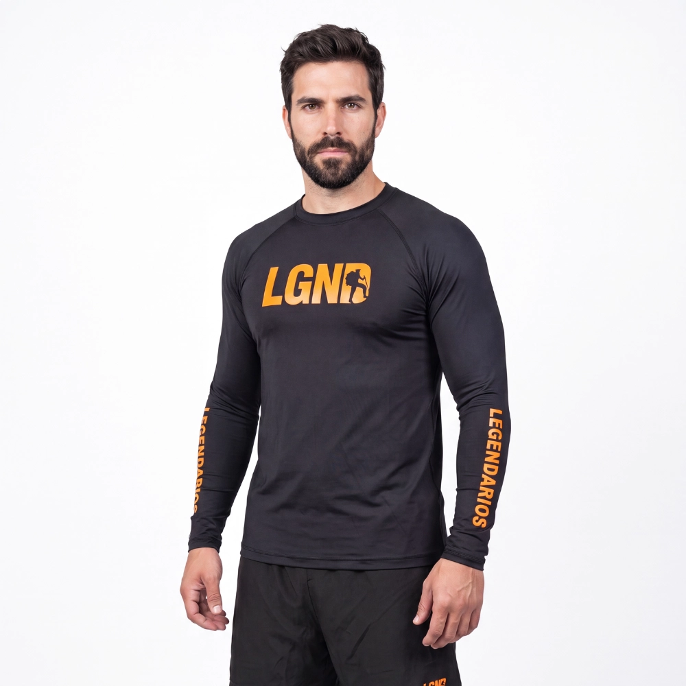 Camiseta Segunda Pele UV 50+ Preto/Laranja