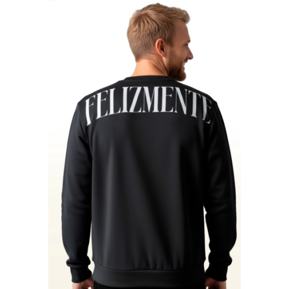 Blusa Moletom REM Estampa Felizmente Preto