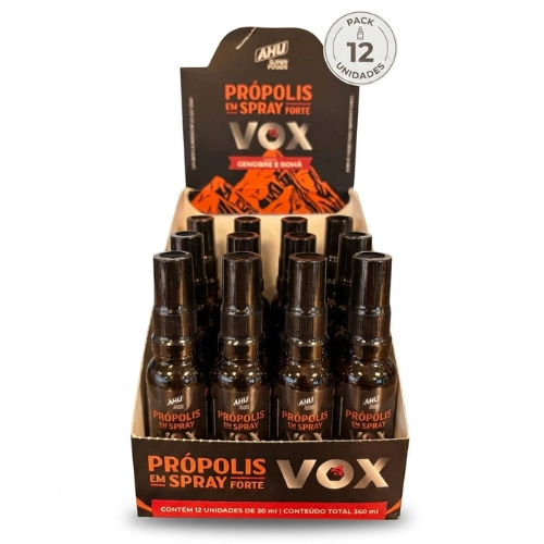 SPRAY PRÓPOLIS  VOX - GENGIBRE E ROMÃ - Pack com 12 - AHU SUPERFOODS